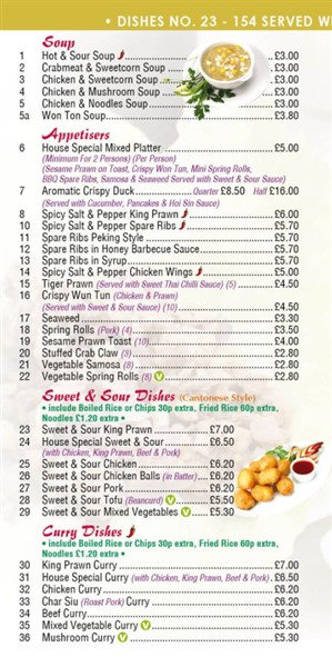 Menu of Bangor Chinese