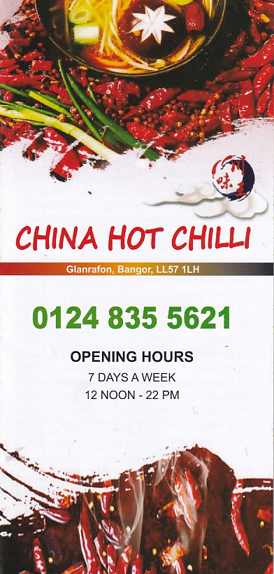 Menu of China Hot Chilli chinese Bangor