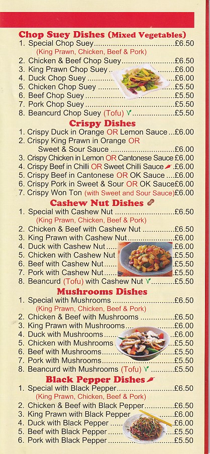 Menu of Dragon Chinese Bangor