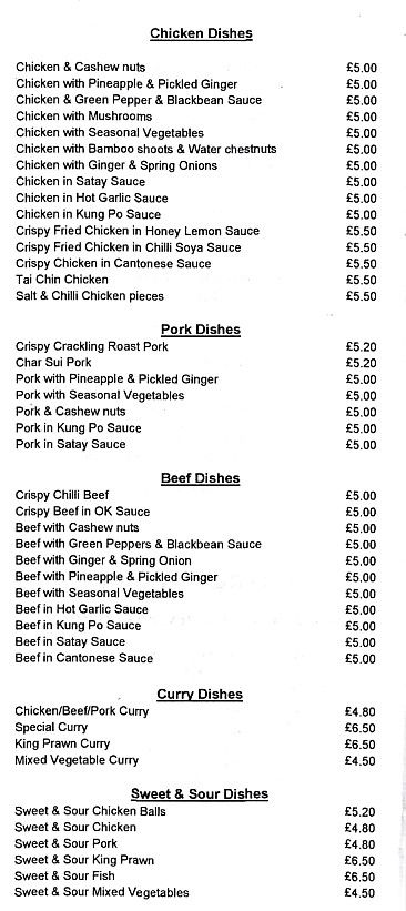 Menu of Eastern Origin, Chinese in Bangor