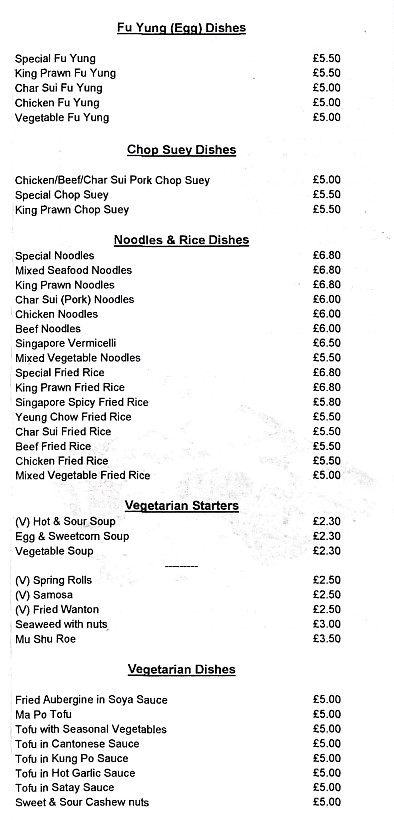 Menu of Eastern Origin, Chinese in Bangor