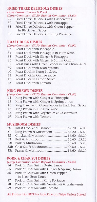 Menu of Hong Kong House Bangor