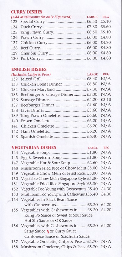 Menu of Hong Kong House Bangor