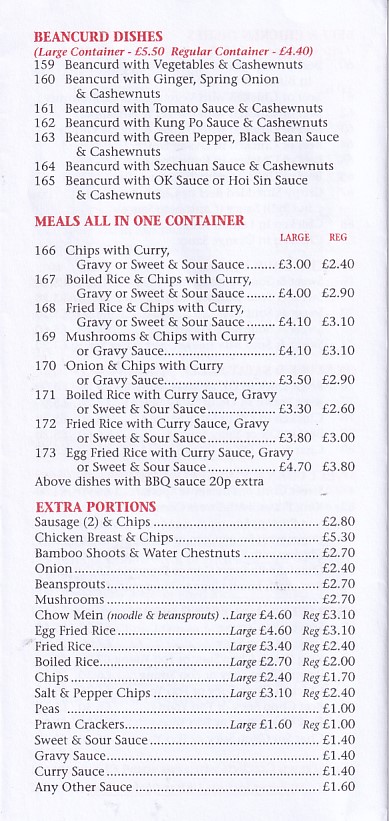 Menu of Hong Kong House Bangor