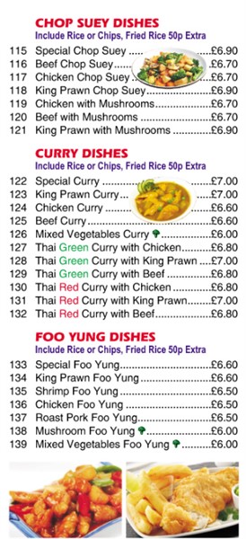 Menu of Hung Hsing Chinese Takeaway Bangor