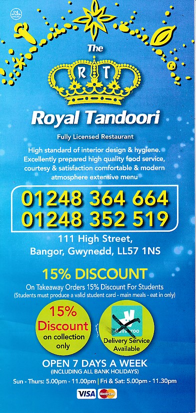 Menu of Royal Tandoori Bangor