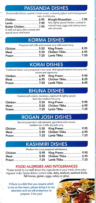 Menu of Royal Tandoori Bangor