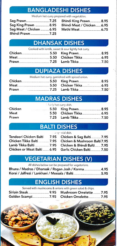 Menu of Royal Tandoori Bangor