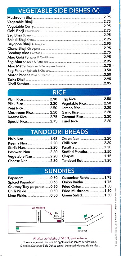 Menu of Royal Tandoori Bangor