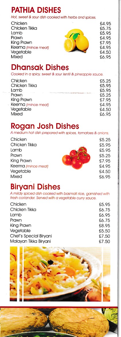 Menu of Shahin Balti and Kebab House Bangor