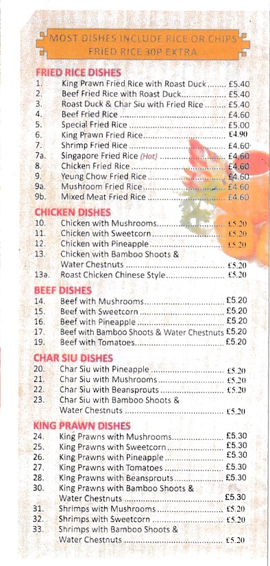 Menu of Sunshine Takeaway in Bangor