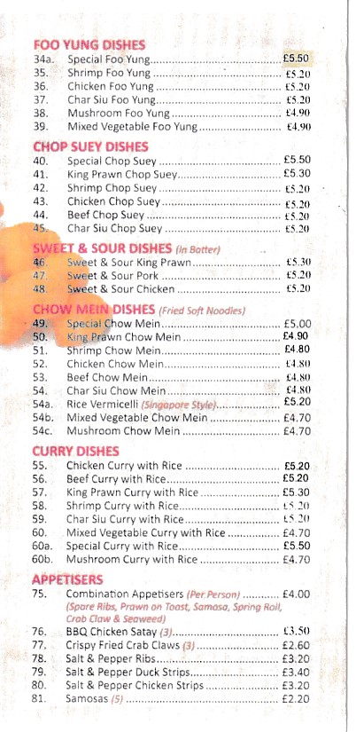 Menu of Sunshine Takeaway in Bangor