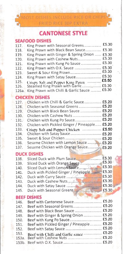 Menu of Sunshine Takeaway in Bangor