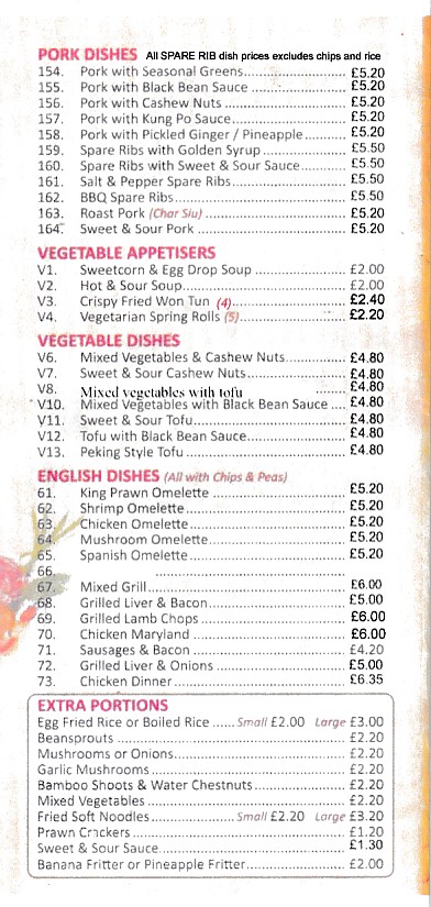 Menu of Sunshine Takeaway in Bangor