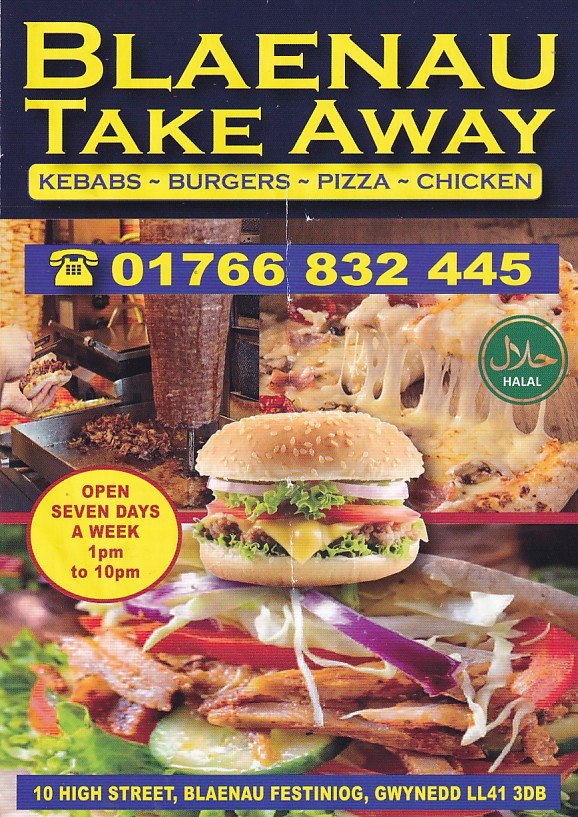 Menu of Blaenau Takeaway