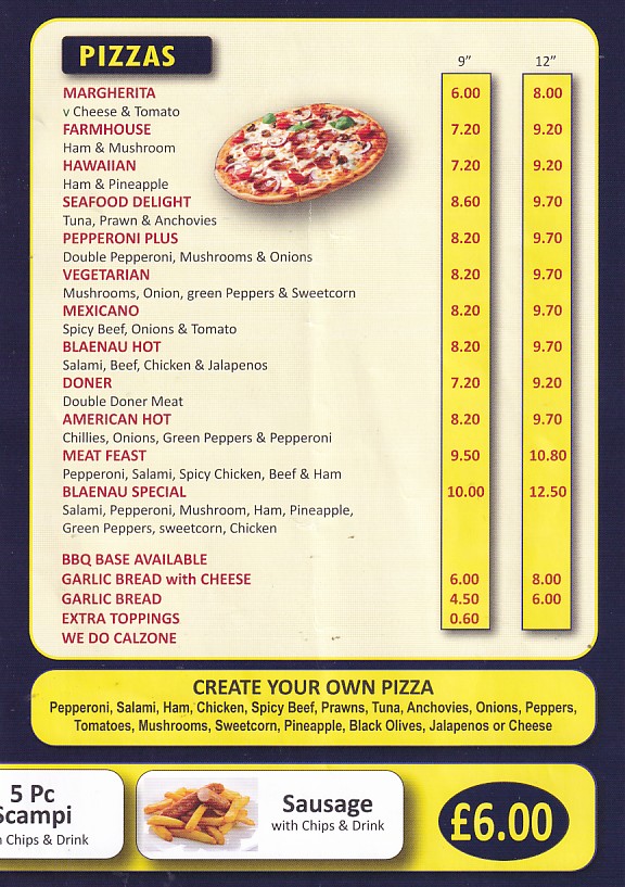 Menu 3 of Blaenau Takeaway