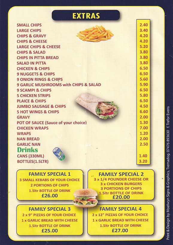 Menu 4 of Blaenau Takeaway