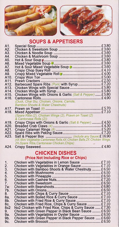 Menu of Golden Mountain Chinese takeaway Blaenau Ffestiniog