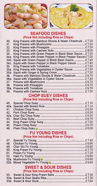 Menu of Golden Mountain Chinese takeaway Blaenau Ffestiniog