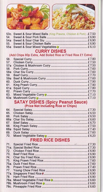 Menu of Golden Mountain Chinese takeaway Blaenau Ffestiniog