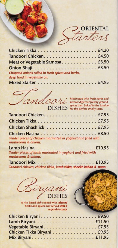 Menu of Red Chillies, Indian Takeaway in Blaenau Ffestiniog