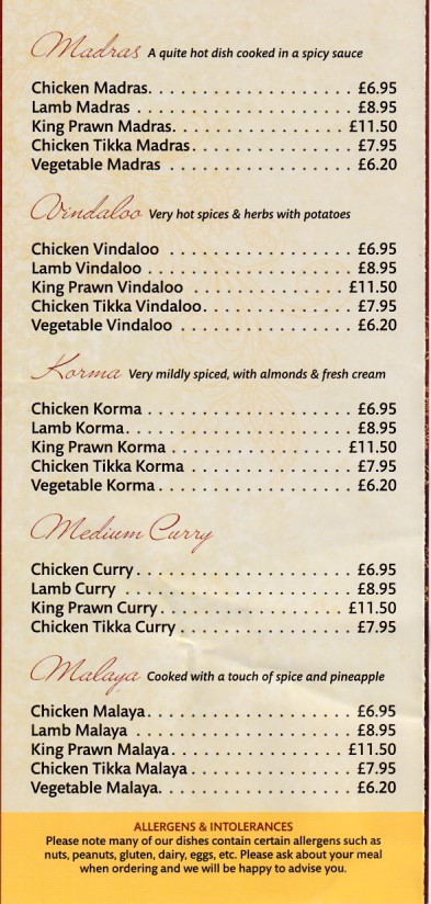 Menu of Red Chillies, Indian Takeaway in Blaenau Ffestiniog