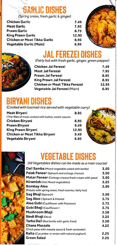 Menu of Menu of Bengal Spices, Caernarfon