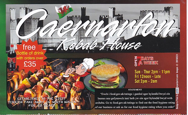 Menu of Caernarfon kebab House