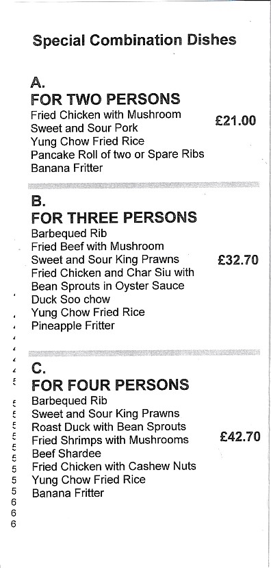 Menu of Capital Chinese Takeaway in Caernarfon
