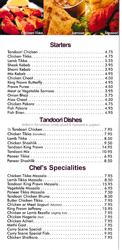 Menu of Curry Scene Indian Takeaway in Caernarfon