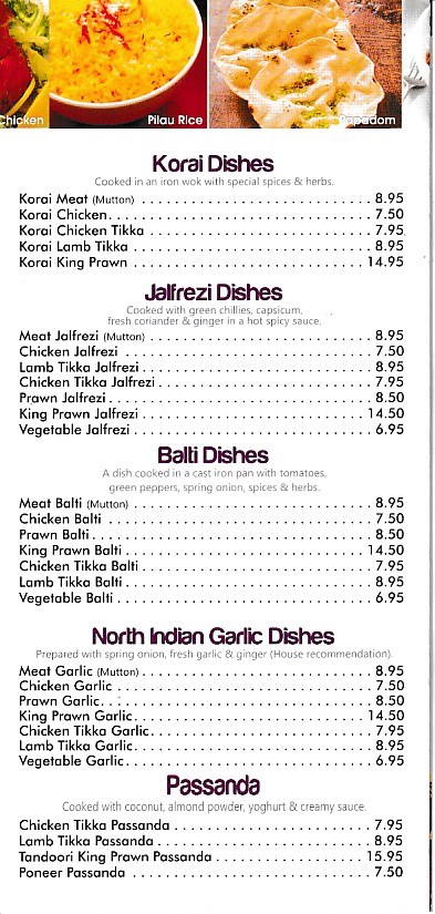 Menu of Curry Scene Indian Takeaway in Caernarfon