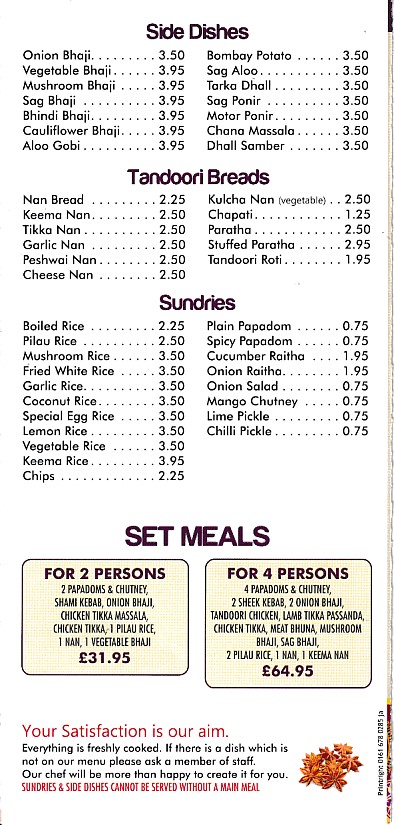 Menu of Curry Scene Indian Takeaway in Caernarfon