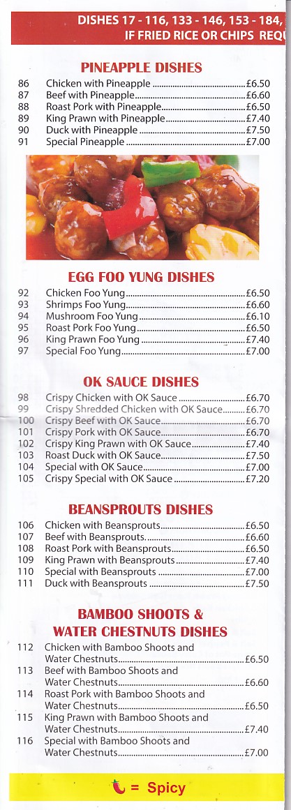 Menu of Lee's Chinese Takeaway in Caernarfon