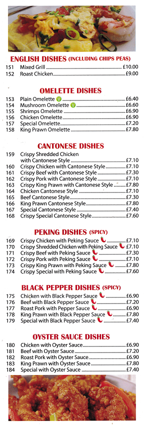 Menu of Lee's Chinese Takeaway in Caernarfon