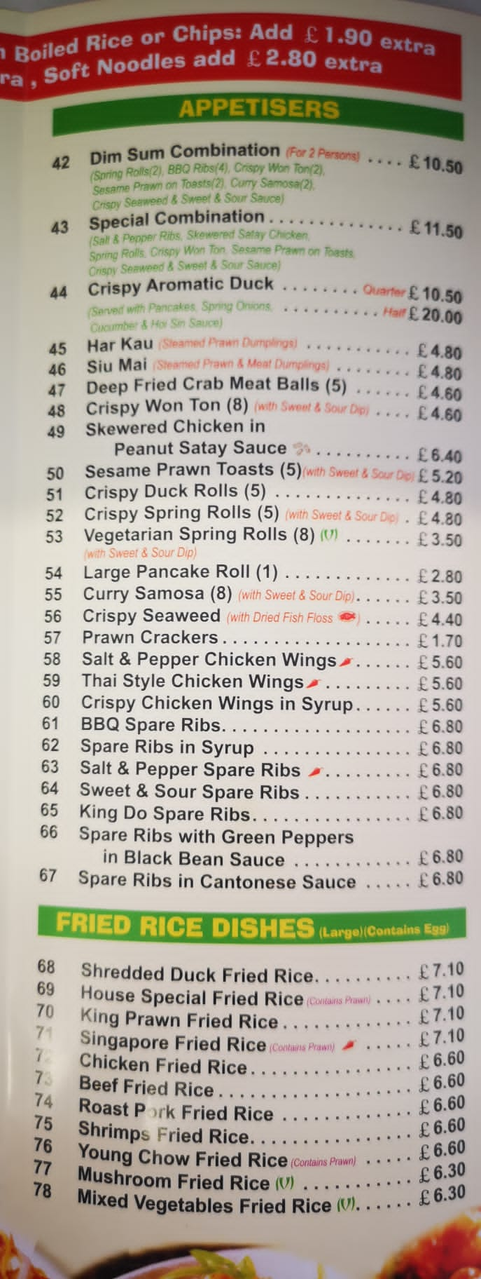 Menu of Lucky Fish Bar, Chinese takeaway in Caernarfon