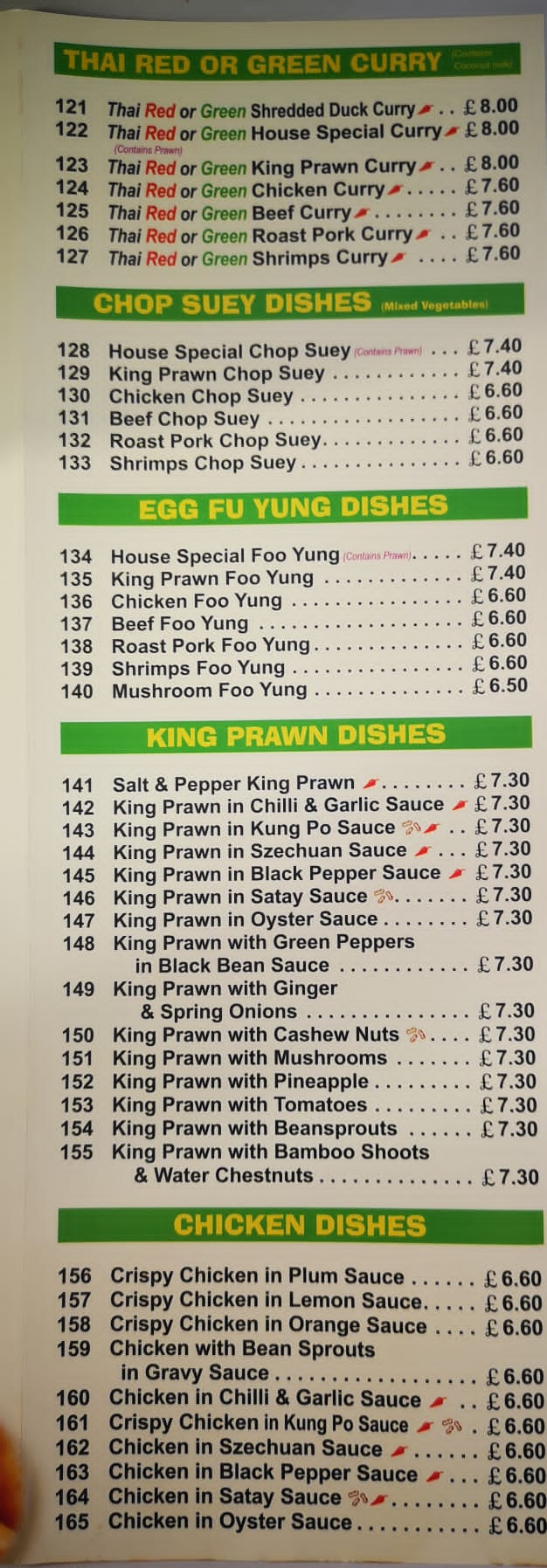 Menu of Lucky Fish Bar, Chinese takeaway in Caernarfon