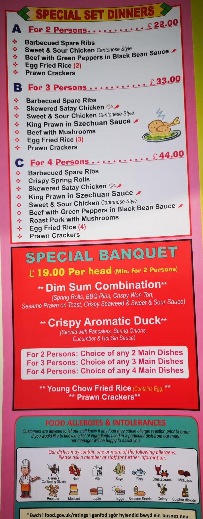 Menu of Lucky Fish Bar, Chinese takeaway in Caernarfon