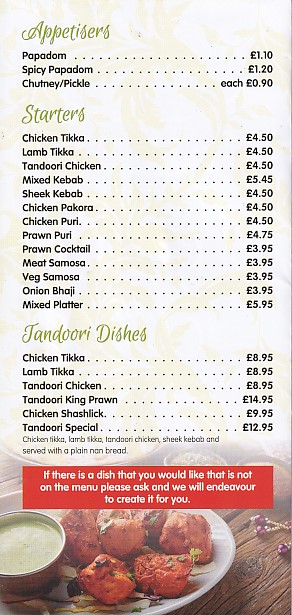 Menu of Lemon Tree Indian Takeaway,Penrhyndeudraeth