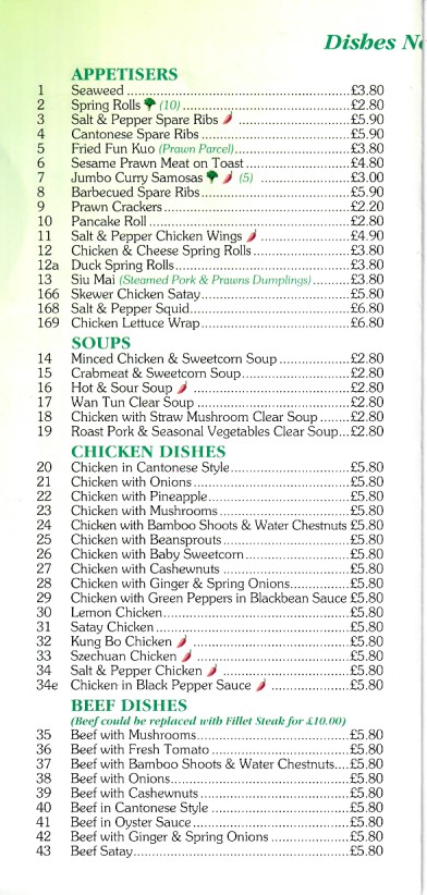 Menu of Bamboo House Chinese Takeaway, Pwllheli