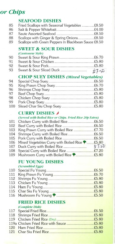 Menu of Bamboo House Chinese Takeaway, Pwllheli