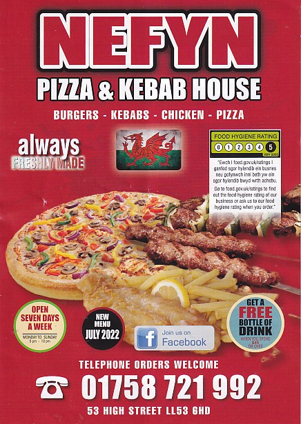 Menu of Nefyn Pizza Kebab
