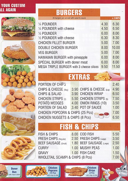 Menu of Nefyn Pizza Kebab