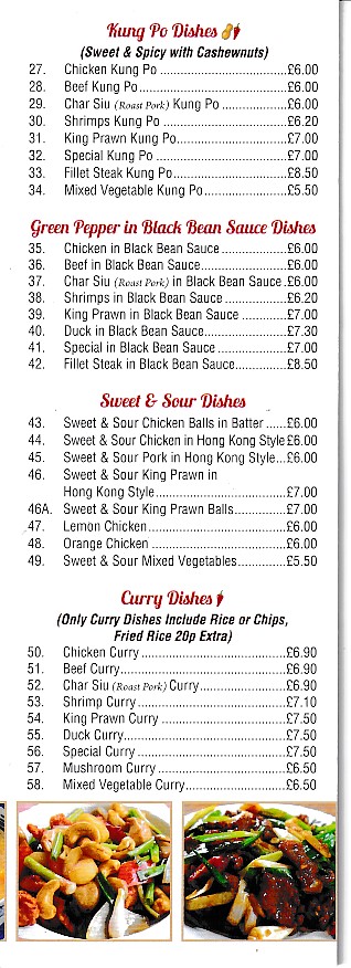 Menu of Phoenix, Chinese Takeaway in Pwllheli