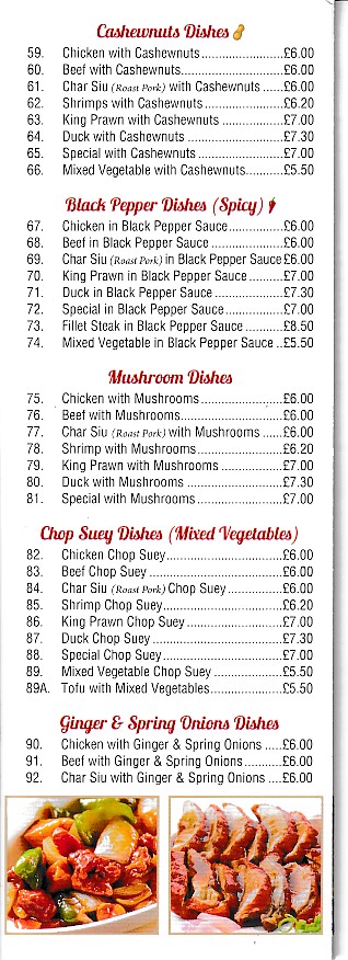 Menu of Phoenix, Chinese Takeaway in Pwllheli