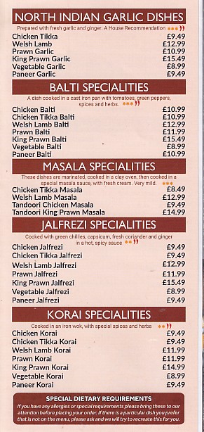 Menu of xxxxx