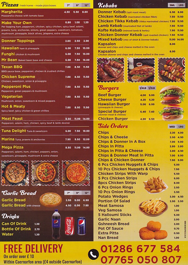 Menu of Caru Kebabs Caernarfon